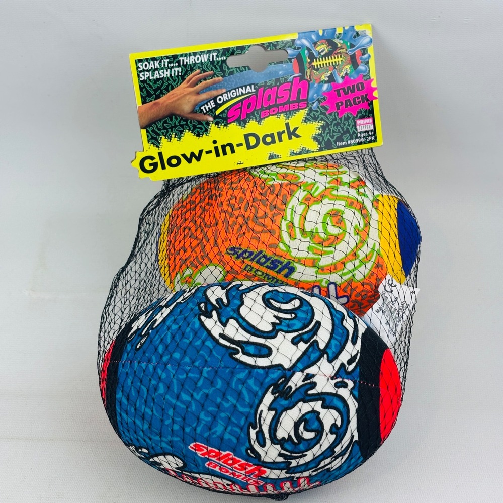 Original Splash Bombs Football 2 Pack Glow in the Dark Water Ball Toy 2000 Vtg